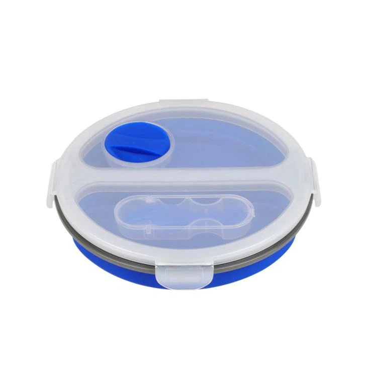 Round Silicone Collapsible Bowl Lunch Box With Lid