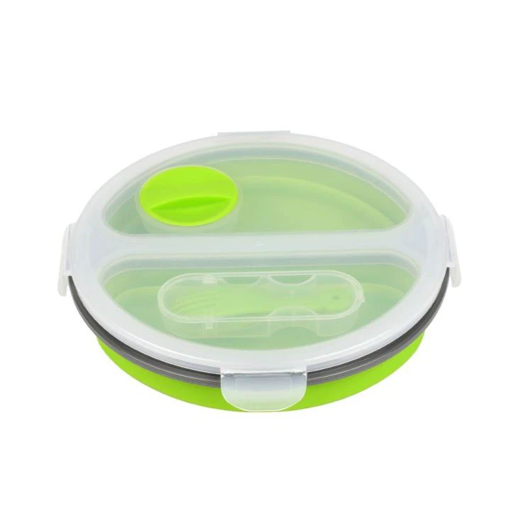 Round Silicone Collapsible Bowl Lunch Box With Lid
